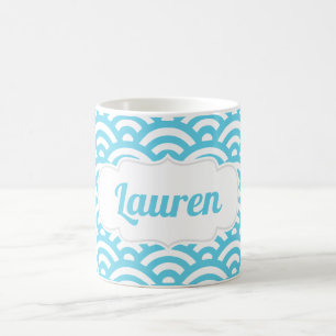 Light Blue Wave Custom Name Coffee Mug