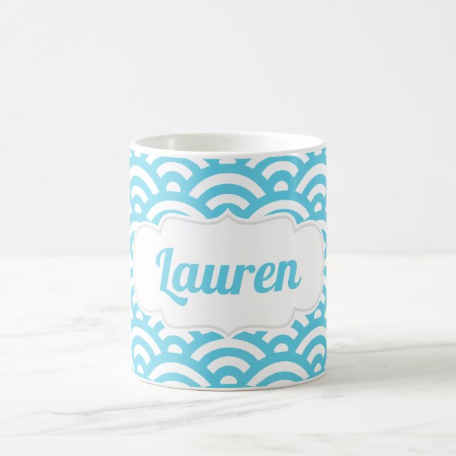 Light Blue Wave Custom Name Coffee Mug (Center)