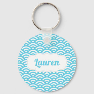 Light Blue Wave Custom Name Keychain
