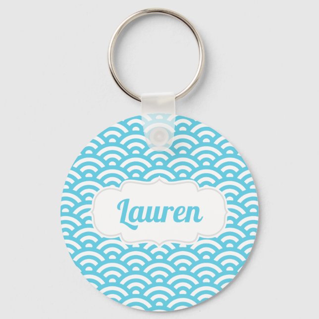 Light Blue Wave Custom Name Keychain (Front)