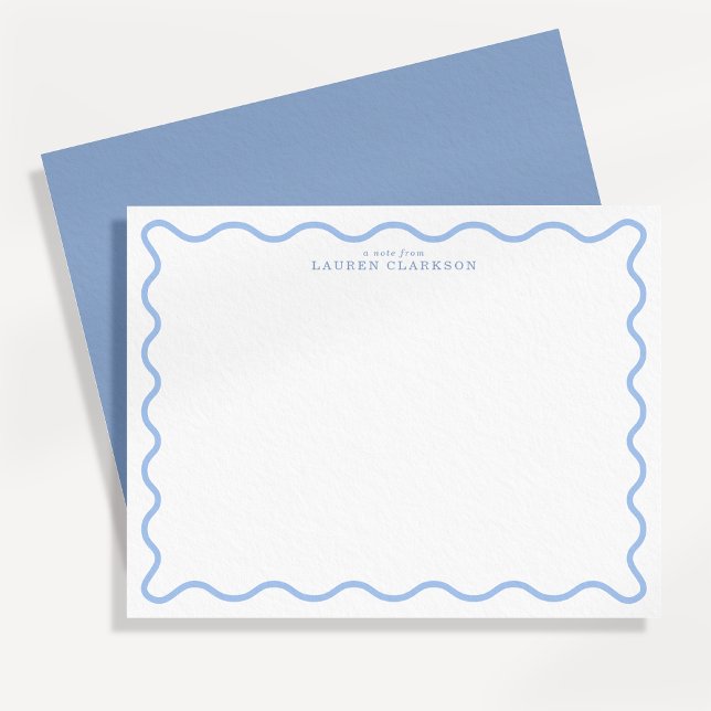 Light Blue Wavy Border Personalized Note Card (Creator Uploaded)