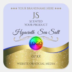 Light Blue Wavy Gold Logo Monogram Product Label