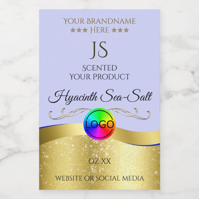 Light Blue Wavy Gold Logo Monogram Product Label (Single Label)