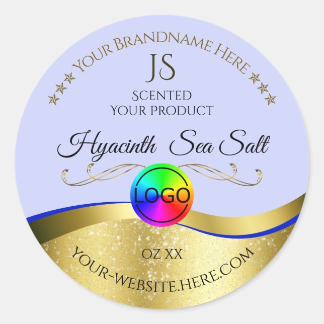 Light Blue Wavy Gold Logo Monogram Product Label (Front)