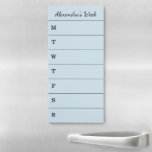 Light Blue Weekly Planner Script Name To Do List Magnetic Notepad<br><div class="desc">Plan out your most important tasks and commitments Monday through Sunday with a light blue weekly planner or to do list with your name at the top in a black script font. The days of the week are divided into equal sized rows with the first letter of each day on...</div>