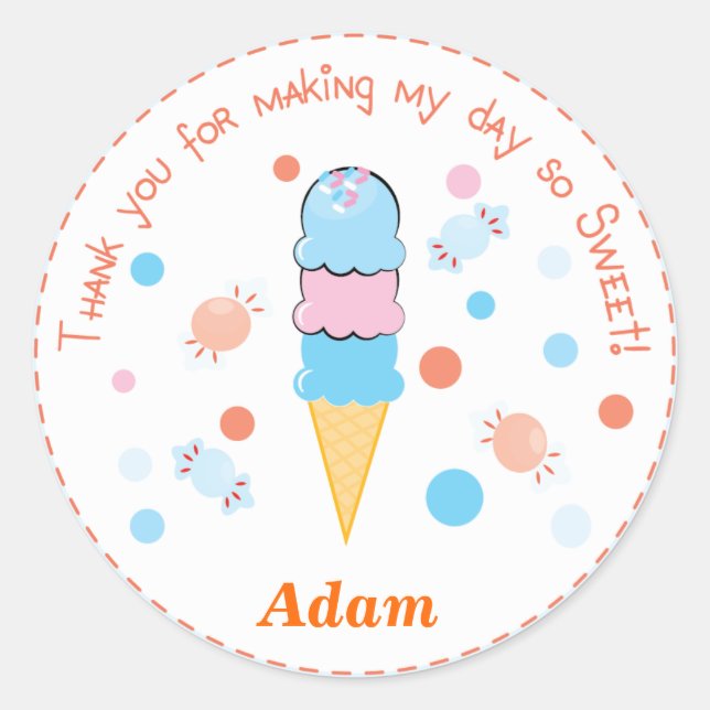 Light blue Whimsical Ice cream Party Sticker (Front)