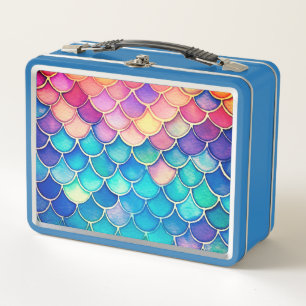 Light Blue Whimsical Mermaid Scales Metal Lunchbox