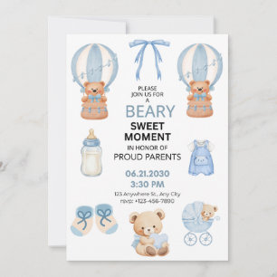 LIGHT BLUE WHITE 5X7 BEAR BOY BABY SHOWER SAVE THE DATE