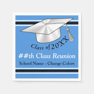 Light Blue, White and Black, Class Reunion Napkins