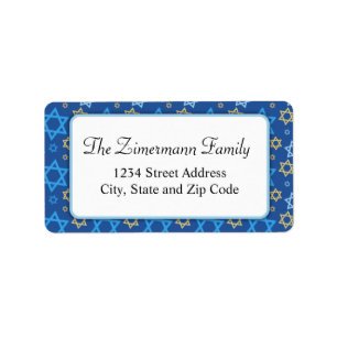 Light Blue White and Gold Star of David Pattern Label