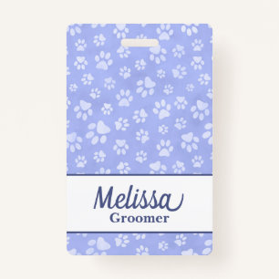 Light Blue & White Animal Paw Print Monogram Badge