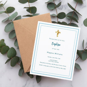 Light blue white boy Baptism invitation