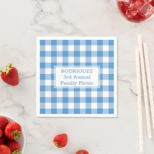 Light Blue White Buffalo Check Name Family Picnic Napkin