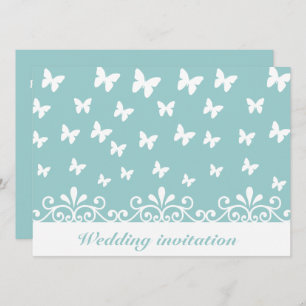 Light blue White butterflies swirls Wedding Invite