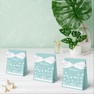 Light blue White butterflies Wedding Thank you Favor Box