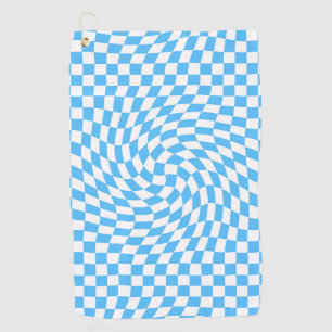 Light Blue & White Checkered Checkerboard Pattern  Golf Towel