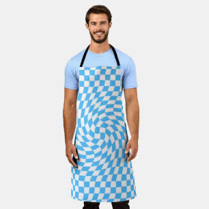 Light Blue & White Chequered Chequerboard Pattern  Apron