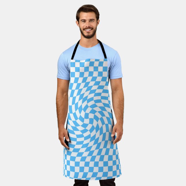 Light Blue & White Chequered Chequerboard Pattern  Apron (Worn)