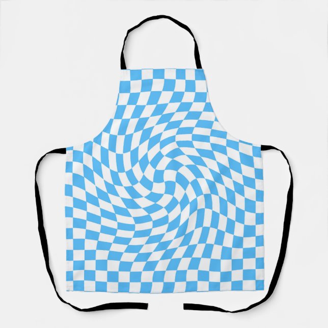 Light Blue & White Chequered Chequerboard Pattern  Apron (Front)