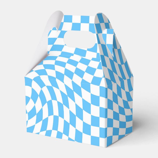 Light Blue & White Chequered Chequerboard Pattern  Favor Box (Front Side)