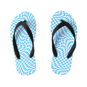 Light Blue & White Chequered Chequerboard Pattern  Kid's Flip Flops