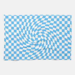 Light Blue & White Chequered Chequerboard Pattern Kitchen Towel