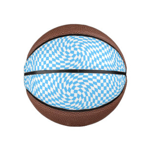 Light Blue & White Chequered Chequerboard Pattern Mini Basketball