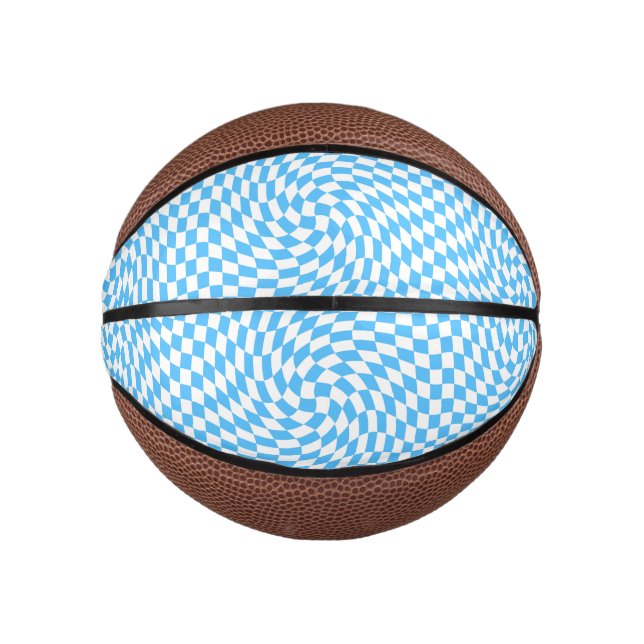 Light Blue & White Chequered Chequerboard Pattern  Mini Basketball (Front)