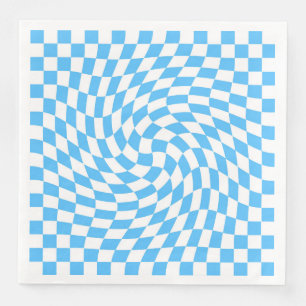 Light Blue & White Chequered Chequerboard Pattern Napkin