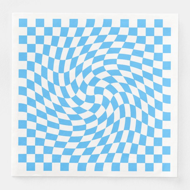 Light Blue & White Chequered Chequerboard Pattern  Napkin (Front)