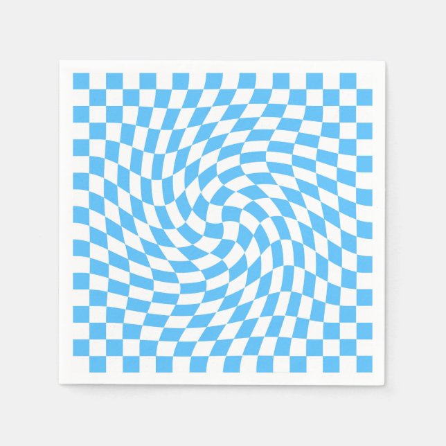 Light Blue & White Chequered Chequerboard Pattern Napkin (Front)