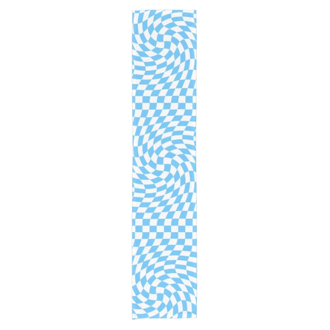 Light Blue & White Chequered Chequerboard Pattern  Short Table Runner (Front)