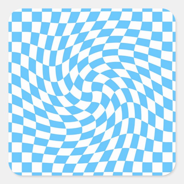 Light Blue & White Chequered Chequerboard Pattern Square Sticker (Front)