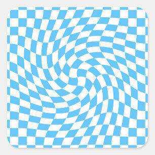 Light Blue & White Chequered Chequerboard Pattern Square Sticker