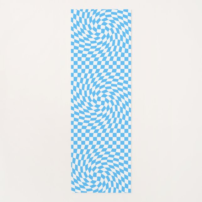 Light Blue & White Chequered Chequerboard Pattern  Yoga Mat (Front)