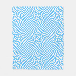 Light Blue & White Chic Warped Chequered Pattern  Fleece Blanket