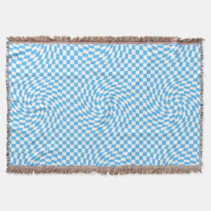 Light Blue & White Chic Warped Chequered Pattern  Throw Blanket