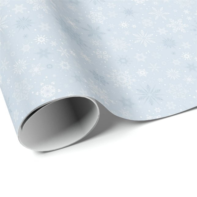 Light Blue White Christmas Snowflake Pattern Wrapping Paper (Roll Corner)