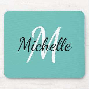 Light Blue & White Custom Monogram Mousepad