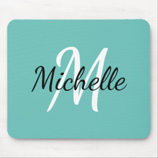 Light Blue & White Custom Monogram Mousepad