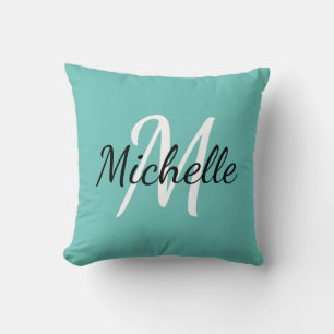 Light Blue & White Custom Monogram Pillow