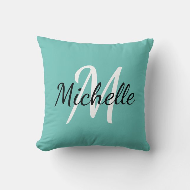 Light Blue & White Custom Monogram Pillow (Front)