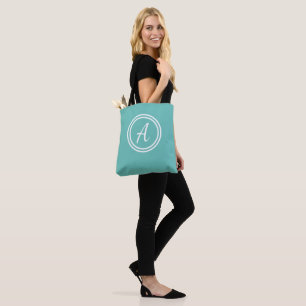 Light Blue & White Custom Monogram Tote Bag