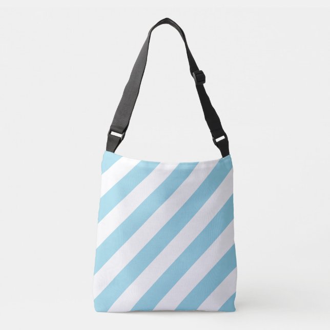 Light Blue White Diagonal Stripes Crossbody Bag (Front)