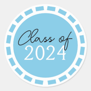 Light Blue & White Filmstrip Graduation Classic Round Sticker
