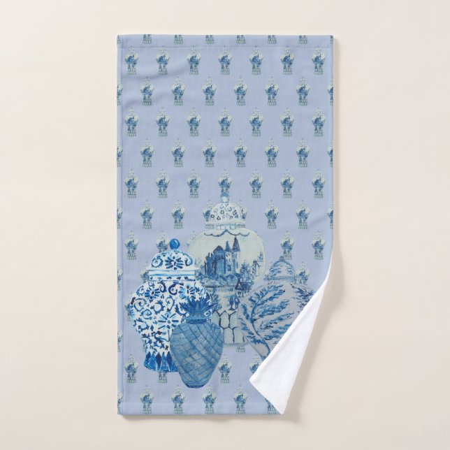 Light Blue & White Ginger Jars Hand Towel (Hand Towel)
