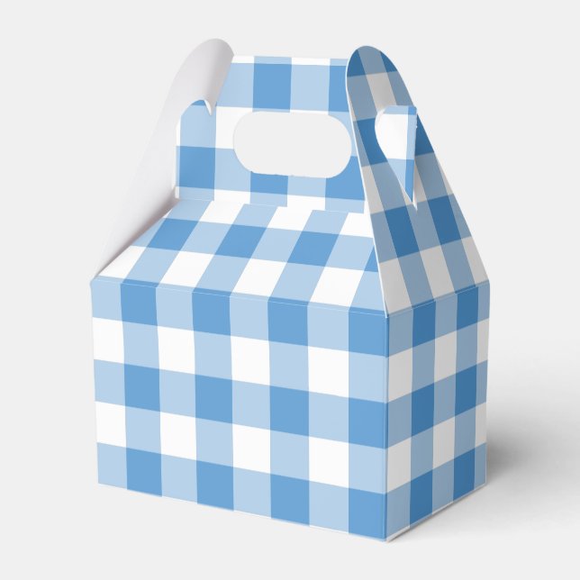 Light Blue & White Gingham Pattern Gable Favour Bo Favor Box (Front Side)