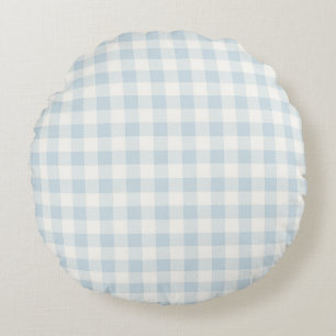 Light Blue White Green Plaid Stripes Round Pillow