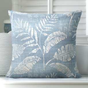 Light Blue & White Palm Leaf Throw Pillow