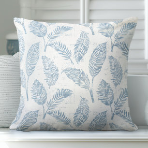 Light Blue & White Palm Leaves Throw Pillow